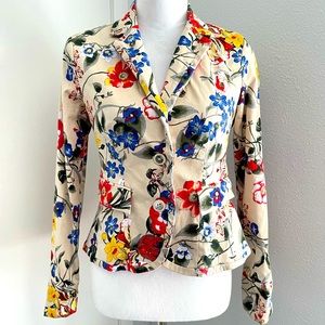 New York & Company Cream Floral Print Blazer Stretch Size Small Size 4